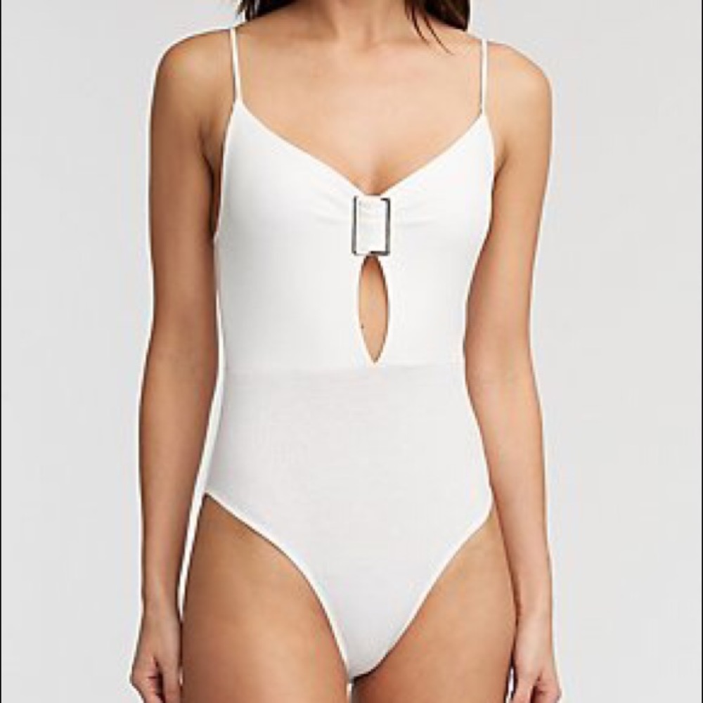 NWT White Bodysuit with Metal Buckle